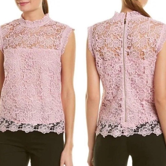 Nanette Lepore Tops - Nanette Lapore Chateau Rose Spring Fling Lace High Neck Top New XS